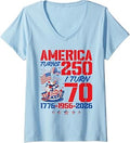 Women's America Turns 250 I Turn 70 250th Anniversary 70th Birthday V-Neck T-Shirt