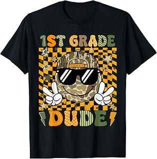 1st Grade Dude First Day of School Camo Peace Sign Men Boy T-Shirt