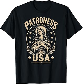 Patroness of the USA Virgin Mary Catholic Patriotic Women T-Shirt