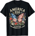America 250 Years 1776 Patriotic Floral Butterfly T-Shirt