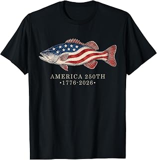 250 America Years 1776 2026 Fishing USA Flag 250th T-Shirt