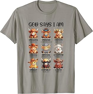 God Says I Am Highland Cow Christian Religious Scottish Cow T-Shirt