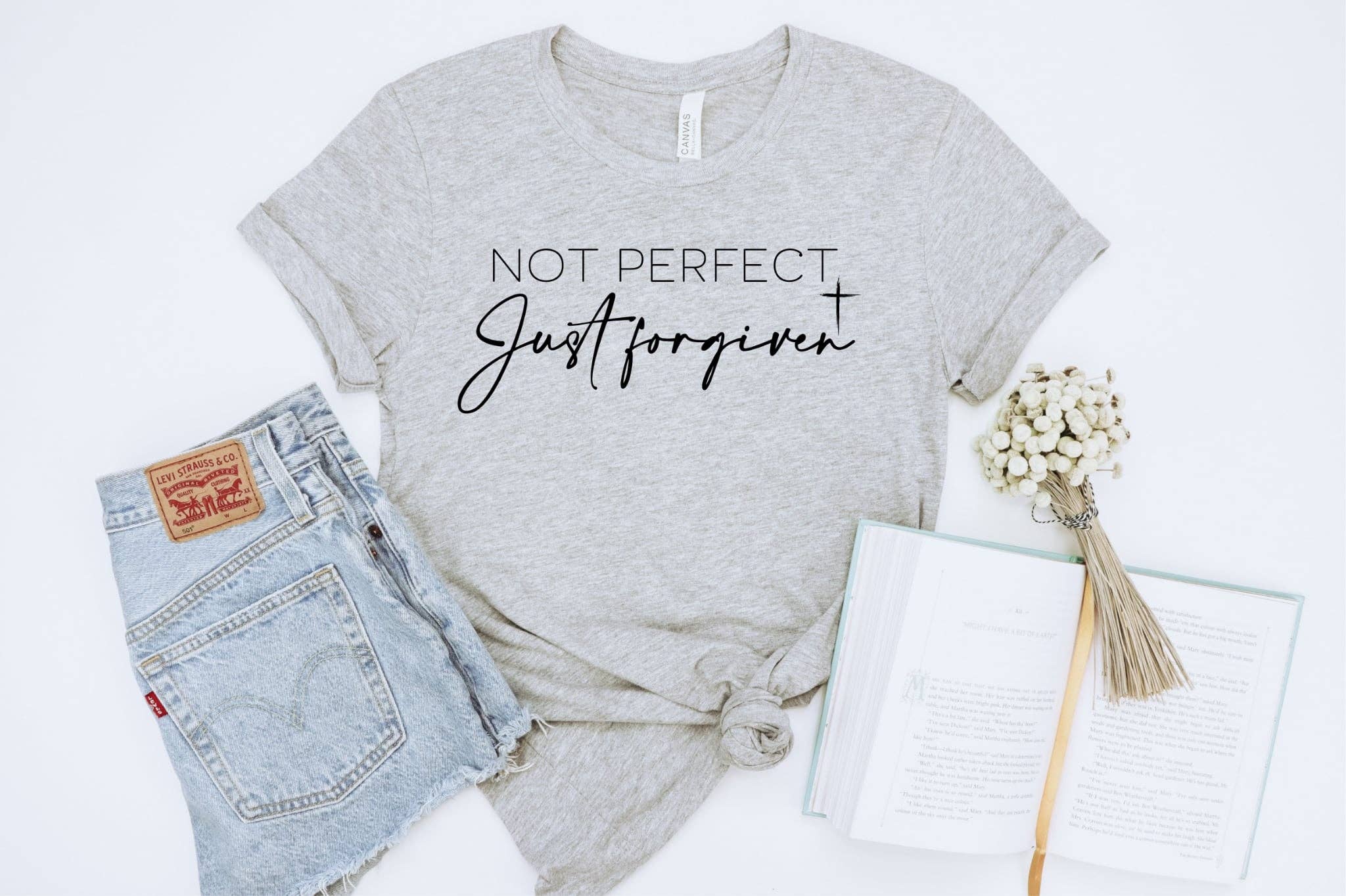 New Christian Not Perfect Forgiven Grey Spring Graphic Tee