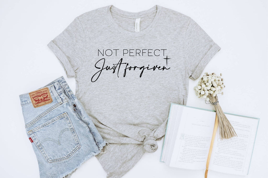 Not Perfect Forgiven Grey Faith Based Graphic T-Shirt