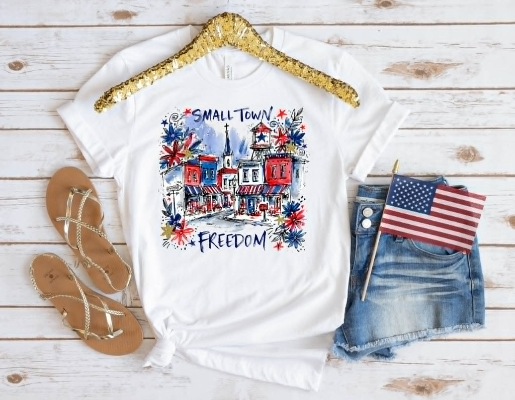 Small Town Freedom White American Graphic Tee