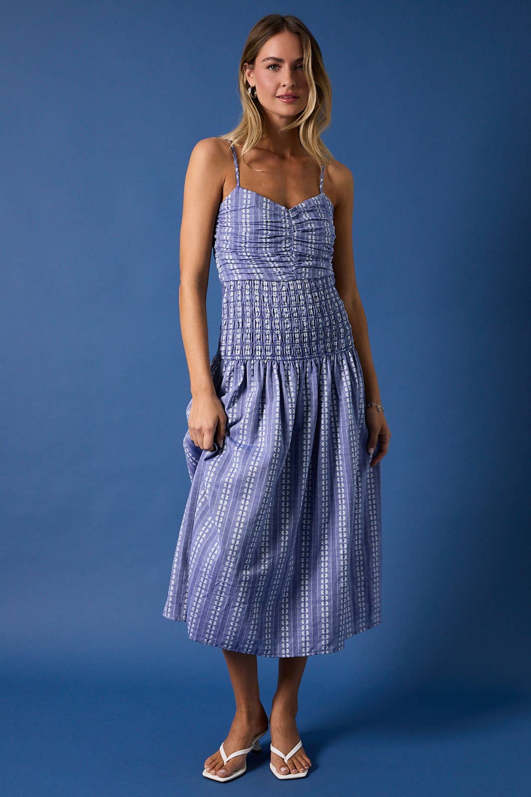 Sleeveless Square Neck Smocked Midi Dress