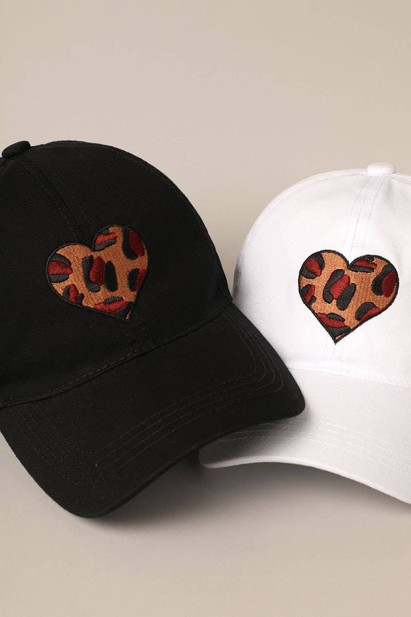 Leopard Heart Embroidery Baseball Cap Hat