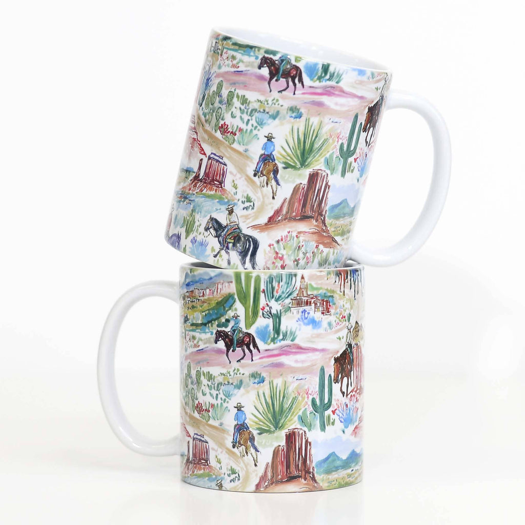 Western Cowboy Landscape Ceramic Mug Horses and Cowboys