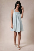 Square Neck Sleeveless Chambray Mini Dress W Cutouts