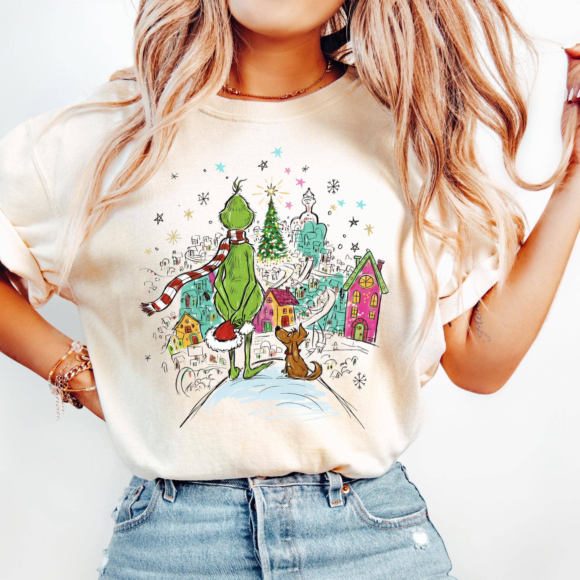 Vintage Grinchmas Holiday Watercolor Christmas Movie Tee