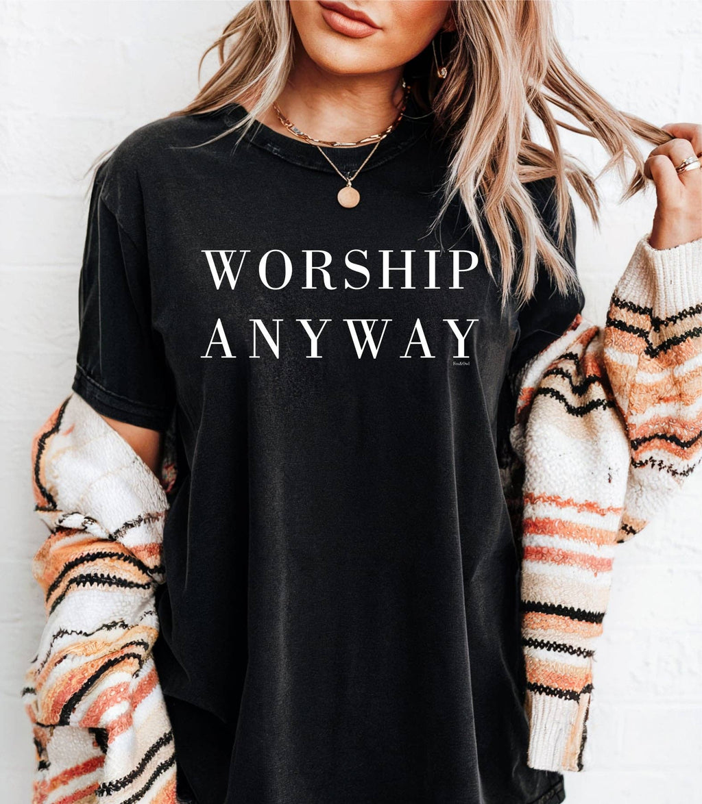 Worship Anyway Black Faith Based Graphic Tee