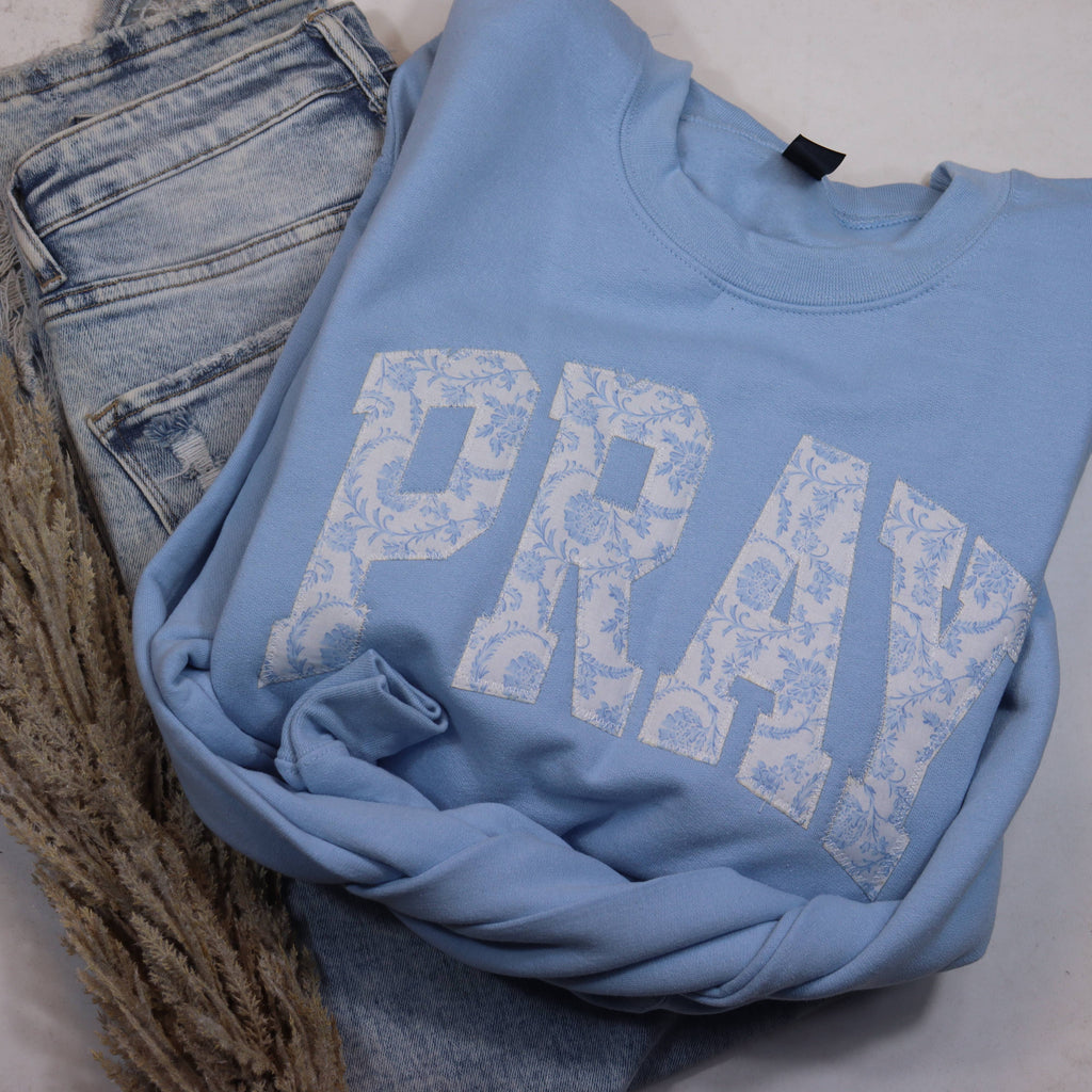 Light Blue Floral Pray Christian Faith Sweatshirt