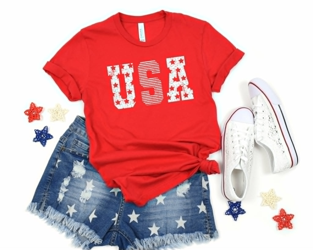 Stars & Stripes USA Red Bella 4th of July Graphic Tee