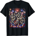 USA Fireworks Patriotic Dancing Skeletons 4th of July Gothic T-Shirt