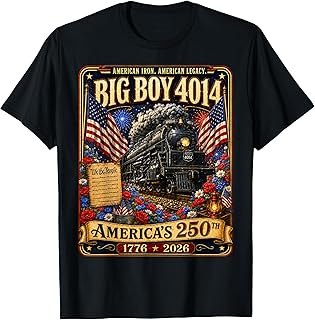 Vintage Big Boy 4014 Train 4th of July Retro US Flag for Men T-Shirt