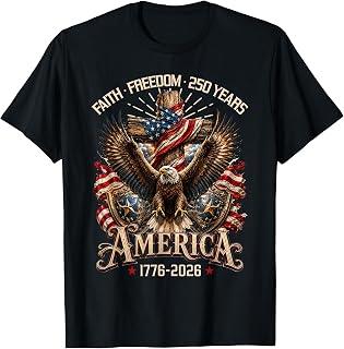 Faith Freedom 250 Years Christian Cross Eagle 4th of July T-Shirt