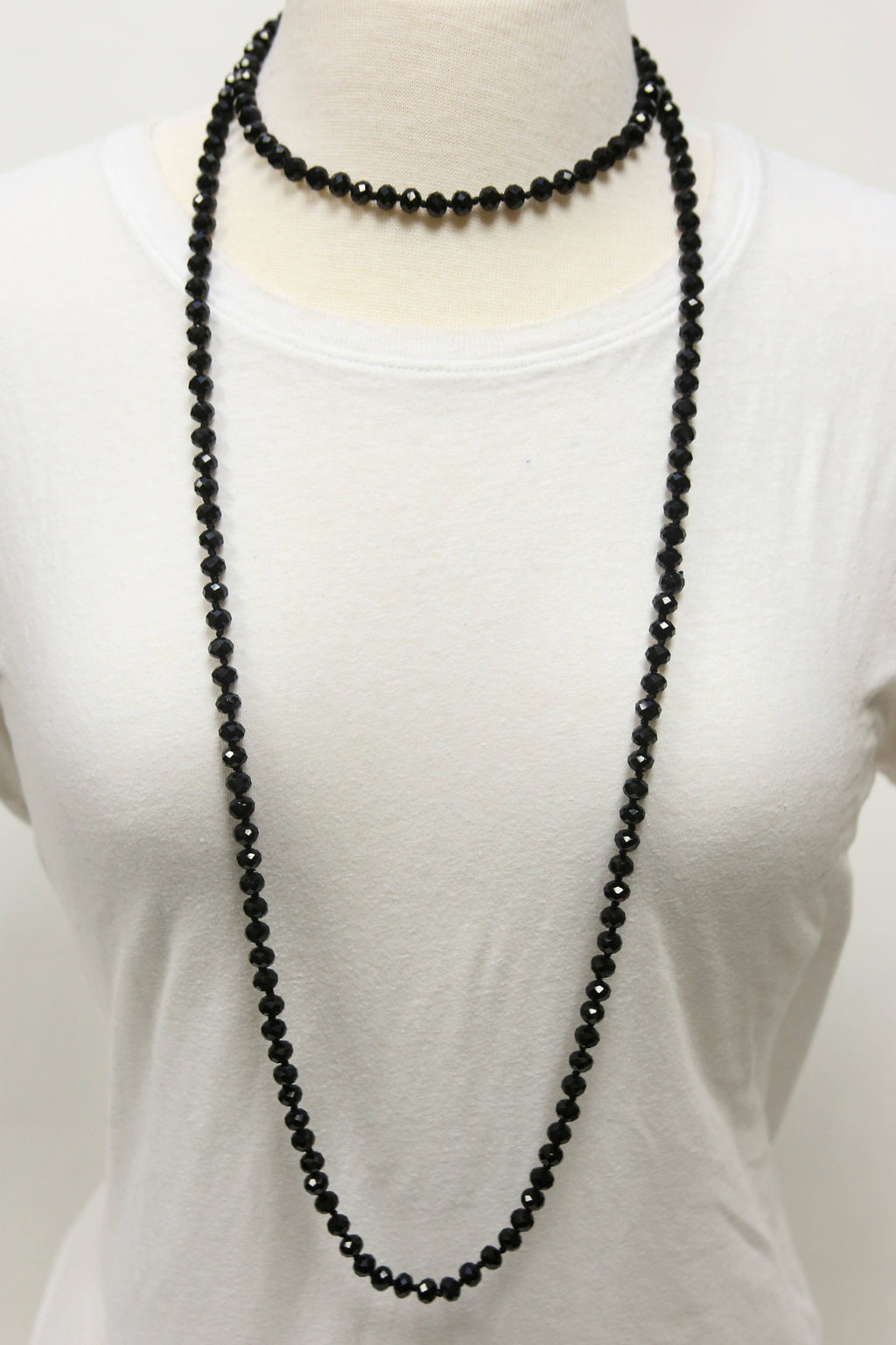 NK-2244 Black 60 Hand Knotted Glass Bead Necklace