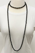 NK-2244 Black 60 Hand Knotted Glass Bead Necklace