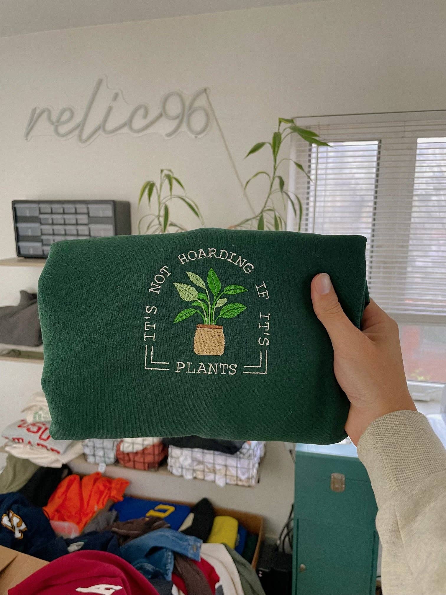 🪴"It's Not Hoarding If It's Plants" Embroidered Crewneck