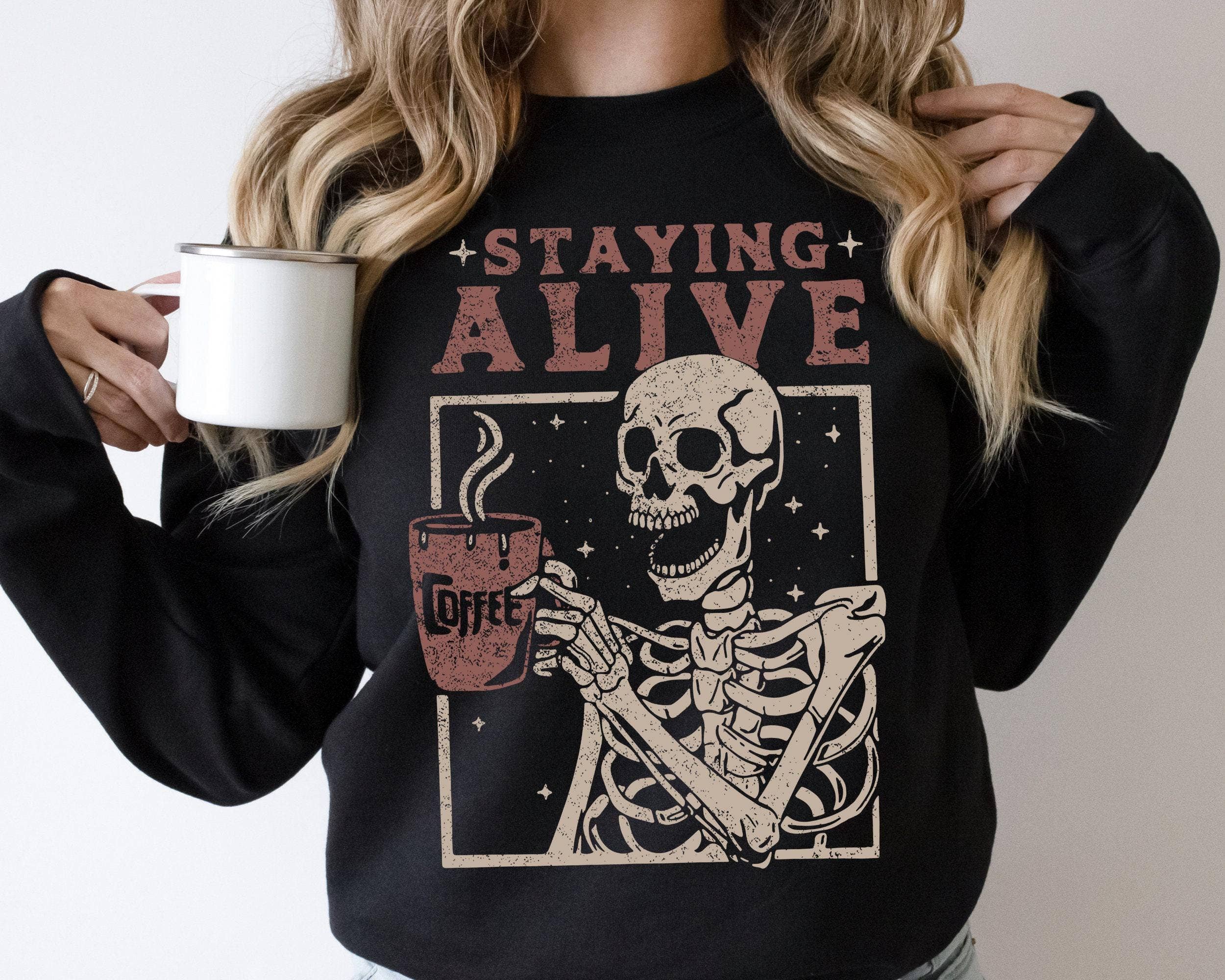 Stayin' Alive Skeleton Crewneck Sweatshirt