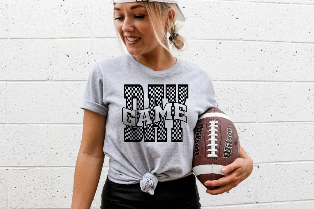 Gameday Retro Checker Font Grey Football Graphic Tee