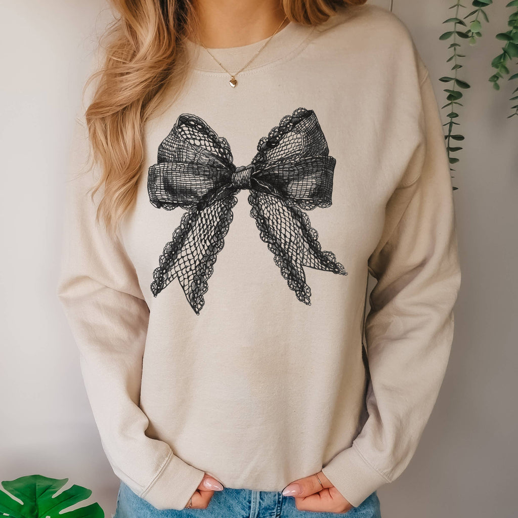 Black Lace Bow Crewneck Sweatshirt | Everyday | Sizes S-2XL