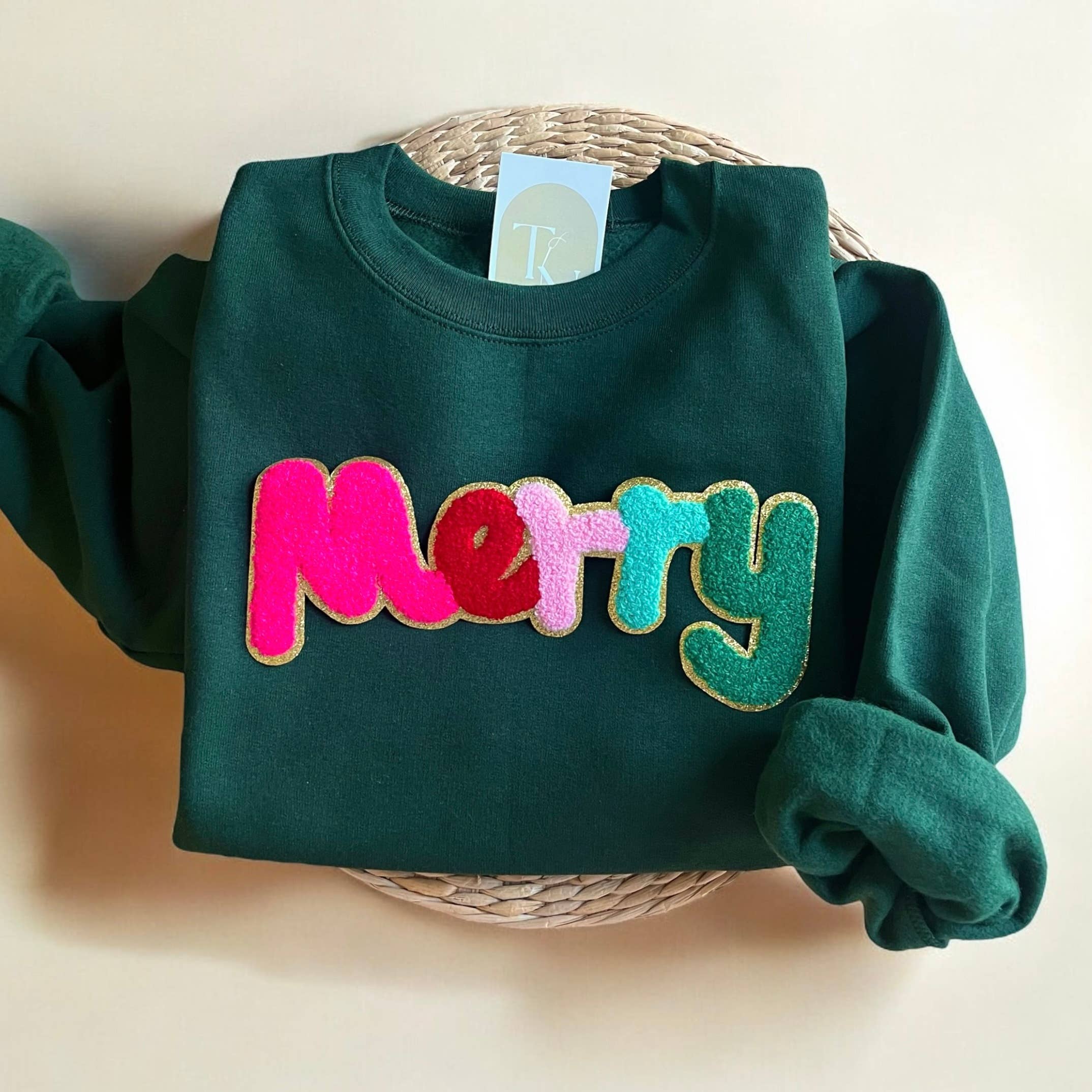Chenille Patch Merry Christmas Sweatshirt Holiday Sweaters