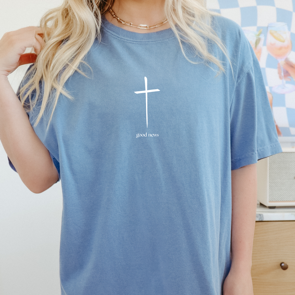 Good News Cross Comfort Colors Christian Crewneck T-Shirt