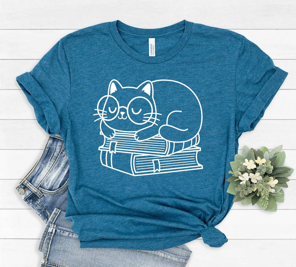 Cat and Books T-Shirt