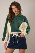 Long Sleeve Color Block Polo Sweatshirt