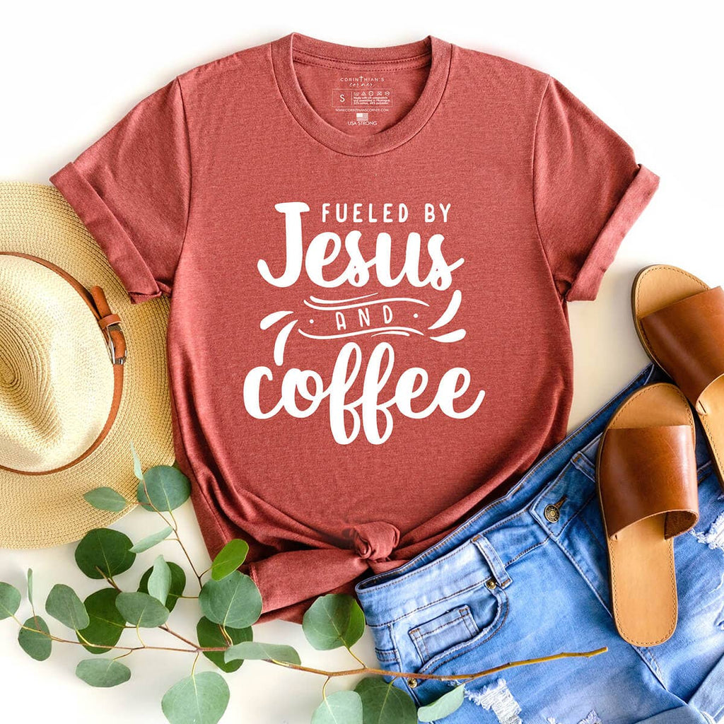 Fueled By Jesus and Coffee Graphic Tee Shirt