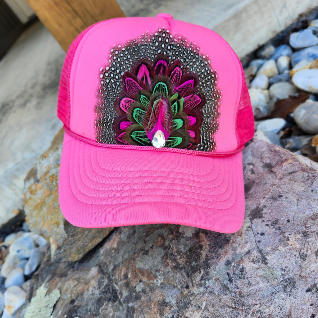 Hot Pink Feather Trucker Hat Feather Crown Hat