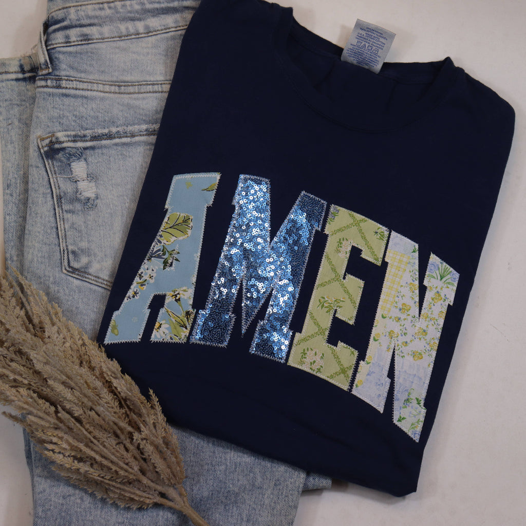 Navy Amen Christian Faith Short Sleeve T