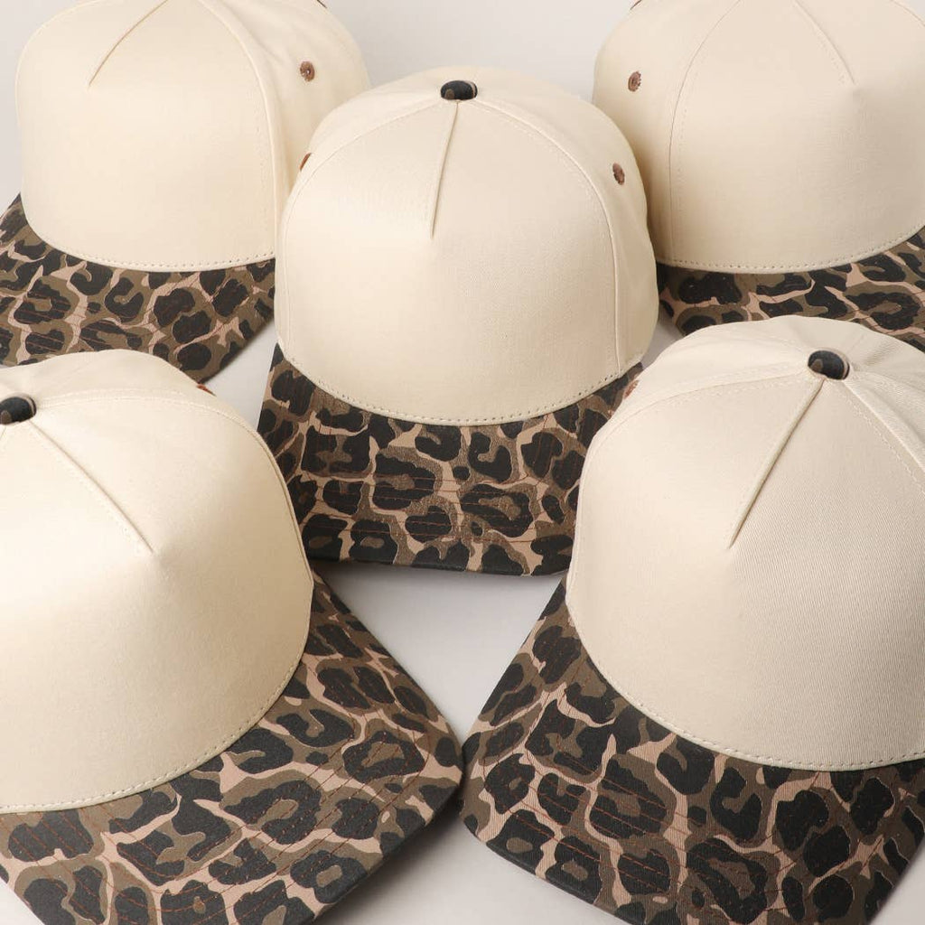 Two Tone Leopard Printed Canvas Trucker Hat