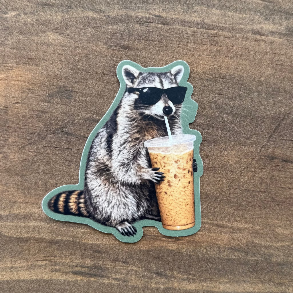Iced Coffee Raccoon Sticker | Car Decal 116