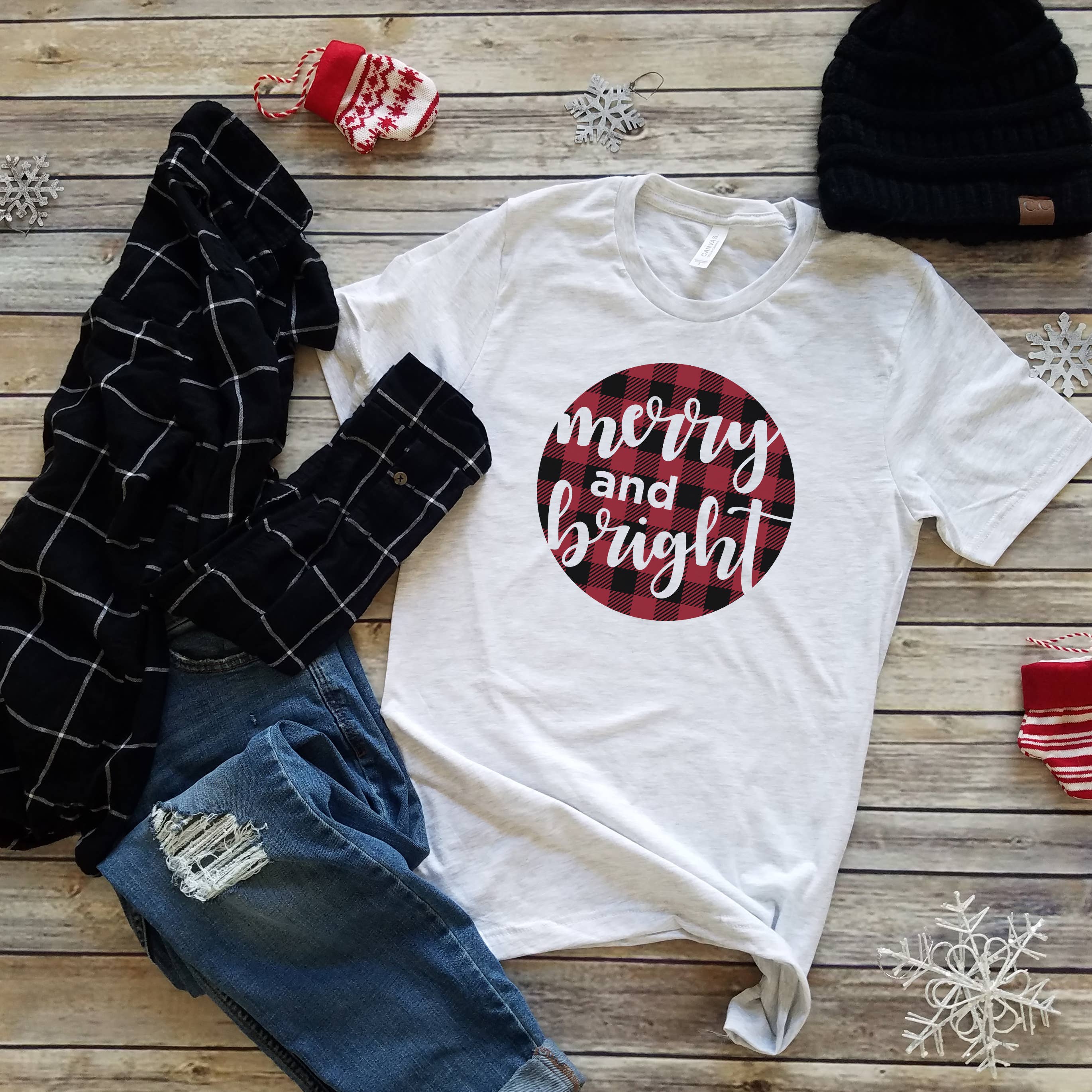 Merry & Bright Circle Tee | Christmas | Sizes XS-2XL