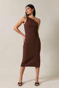 Asymmetric One Shoulder Cut Out Neckline Midi Dress