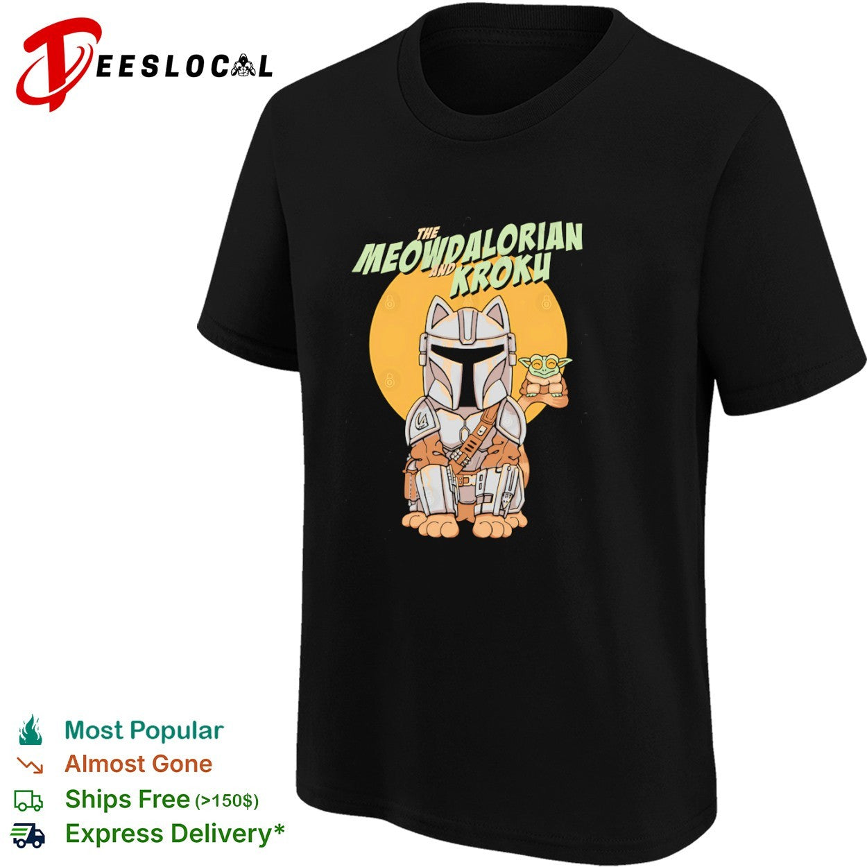 A cat bounty hunter and his frog foundling Meowdalorian and Kroku shirt