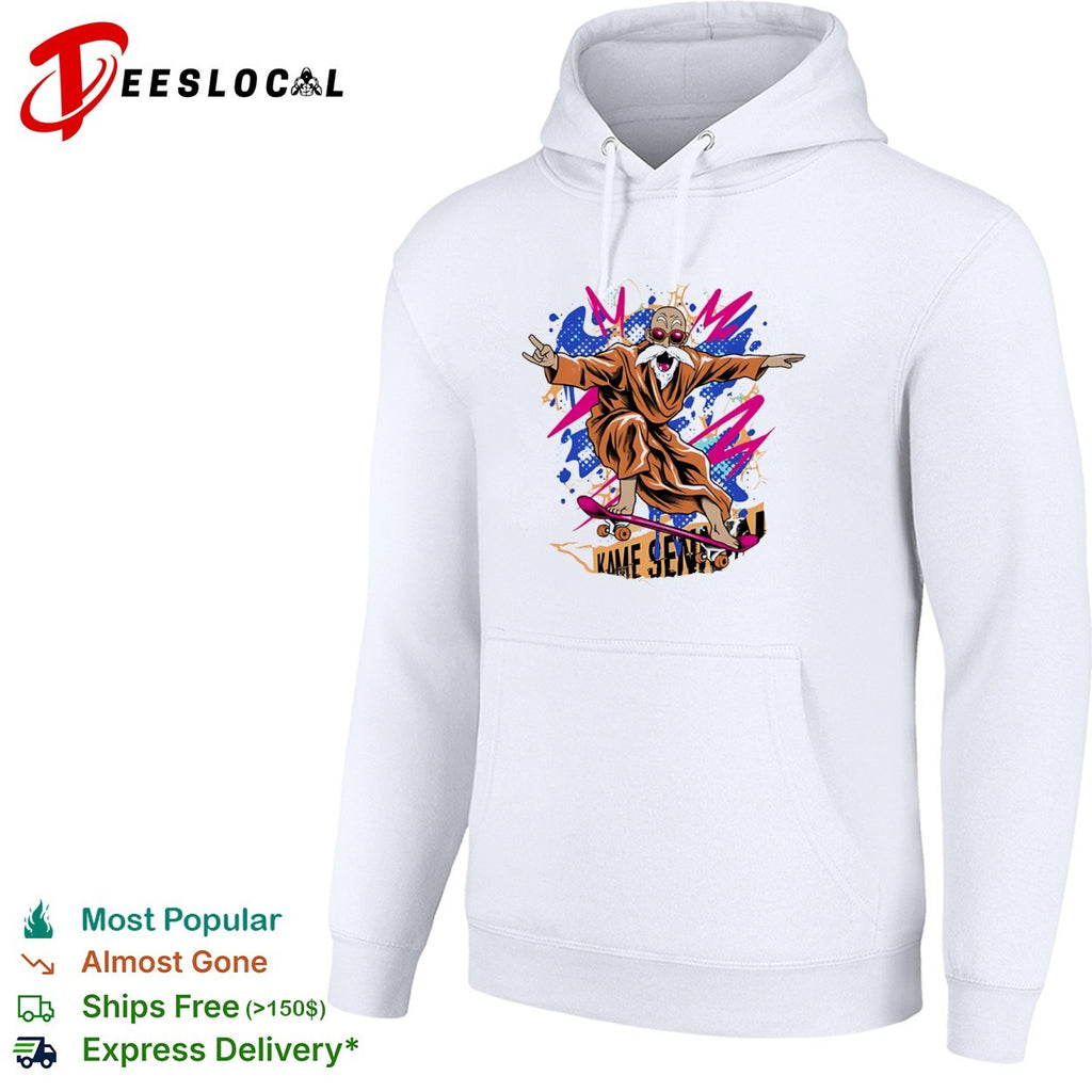 A skateboarding Master Roshi Shaolin Skate Sage shirt