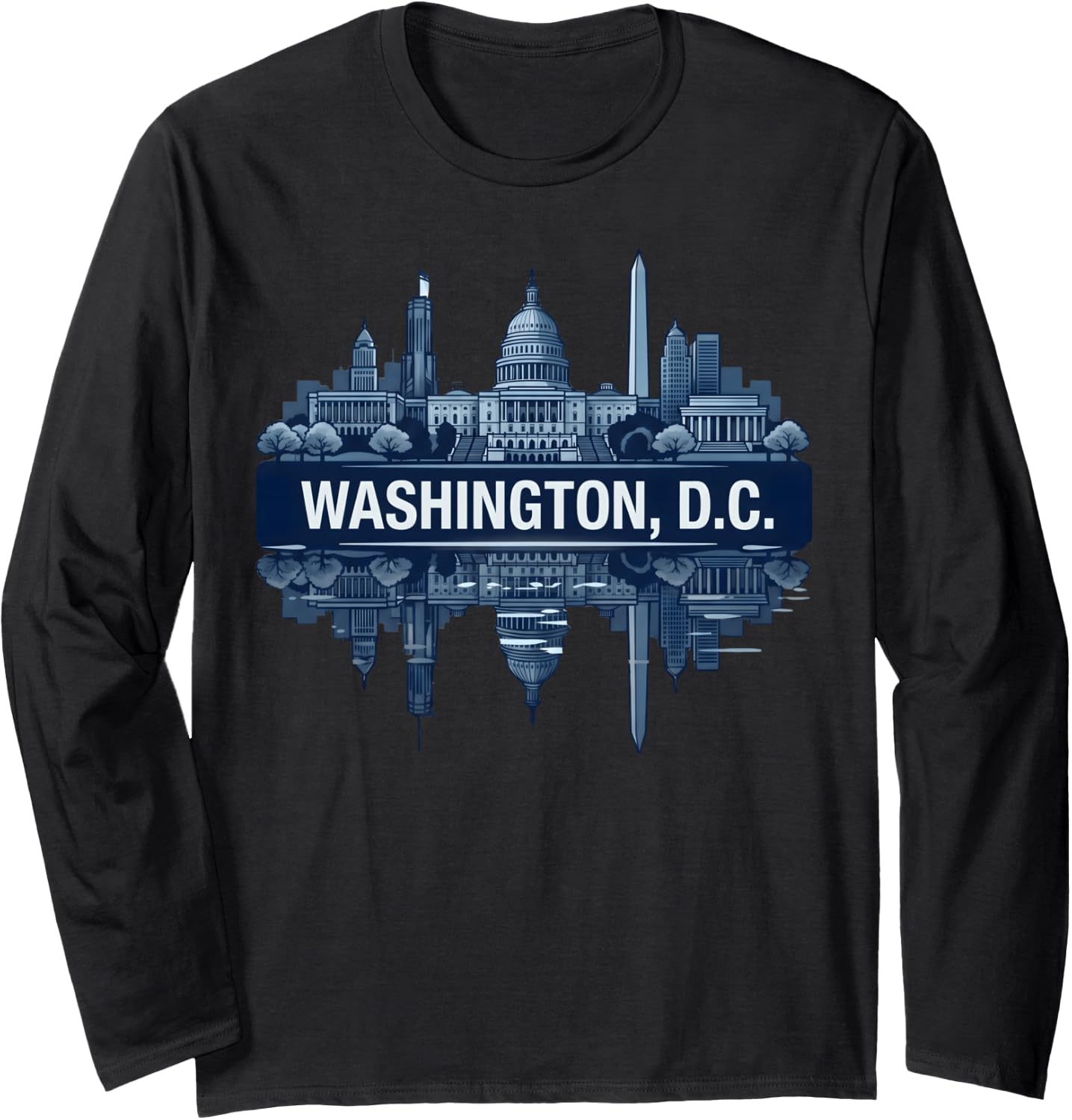 Washington DC Capitol Monoline Skyline Art Long Sleeve T-Shirt