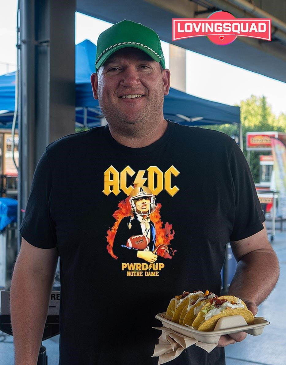 AC DC Pwrd Up Notre Dame Rock Band College Football T-shirt