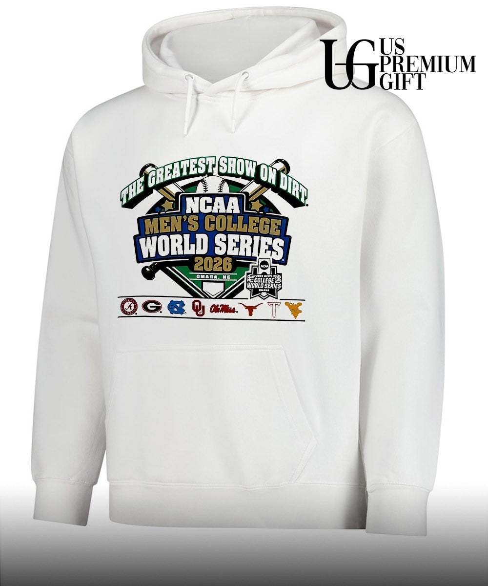 Alabama Georgia North Carolina Oklahoma Ole Miss Texas Texas Tech West Virginia NCAA Men’s College World Series 2026 The Greatest Show on Dirt shirt