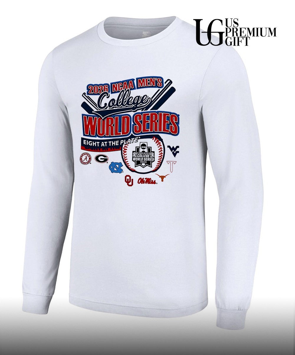 Alabama Georgia North Carolina Oklahoma Ole Miss West Virginia Texas 2026 NCAA Men’s College World Series Eight at the Plate shirt