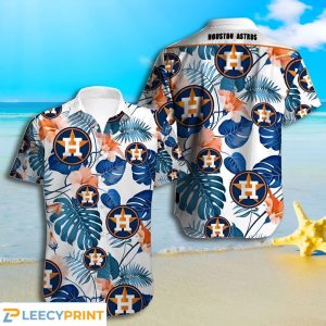 Aloha Houston Astros Tropical Leaves And Flowers Hawaiian Shirt, Houston Astros Hawaiian Shirt