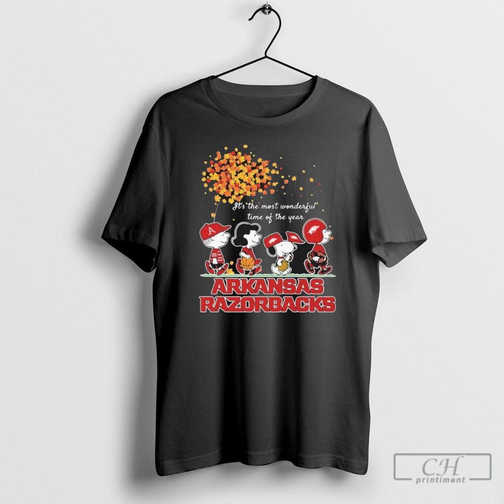 Arkansas Razorbacks And Peanuts Characters Its The Most Wonderful Time Of The Year T-Shirts, Hoodie, Sweatshirt