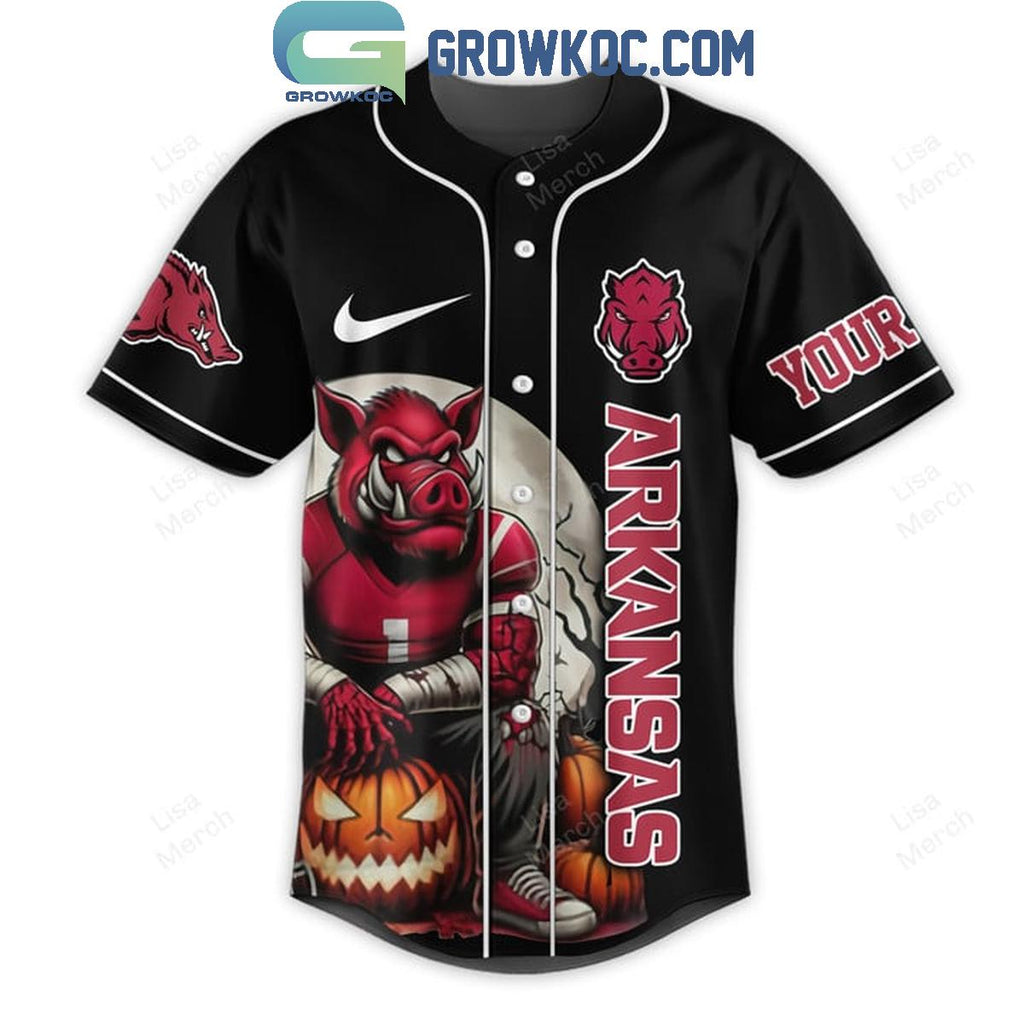 Arkansas Razorbacks Fear The Woo Pig Sooie Halloween Personalized Baseball Jersey