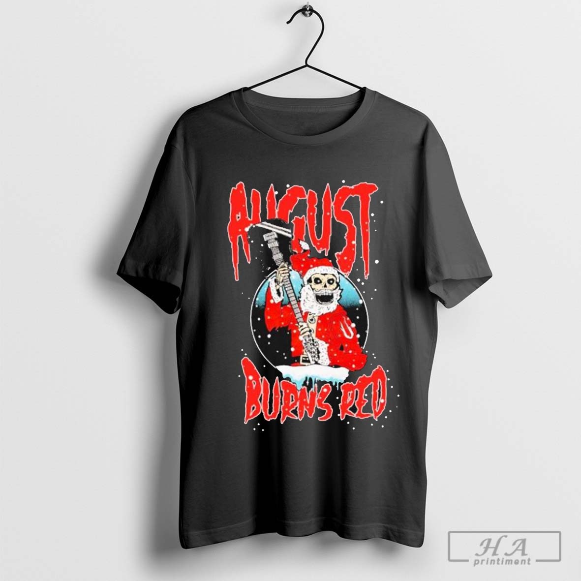 August Burns Red Shredding Santa Skeleton Guitar T Shirts Hoodie, Sweatshirt | InkRitualCo.com