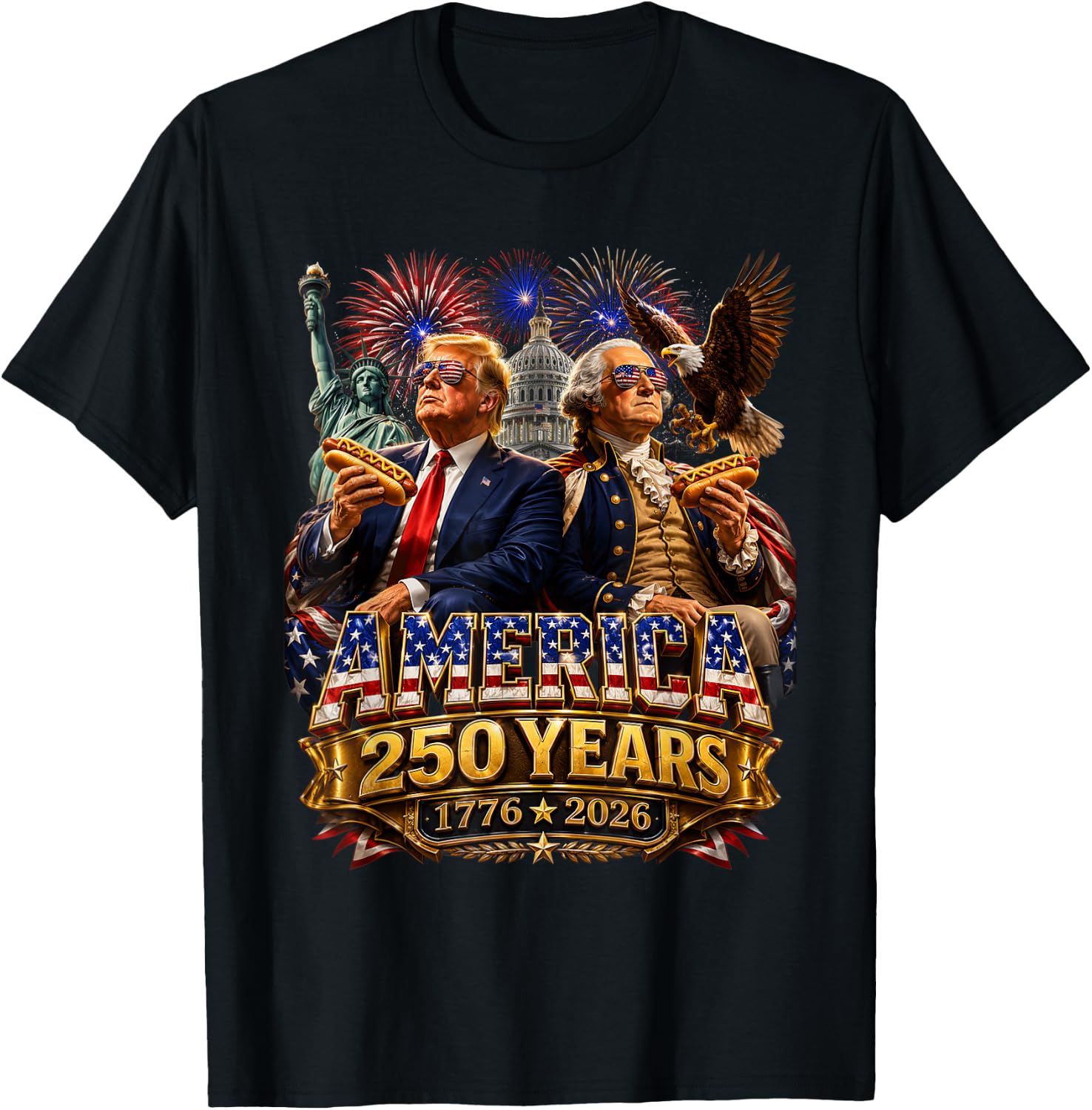 250 Years America Anniversary 250th Trump Washington Vintage T-Shirt