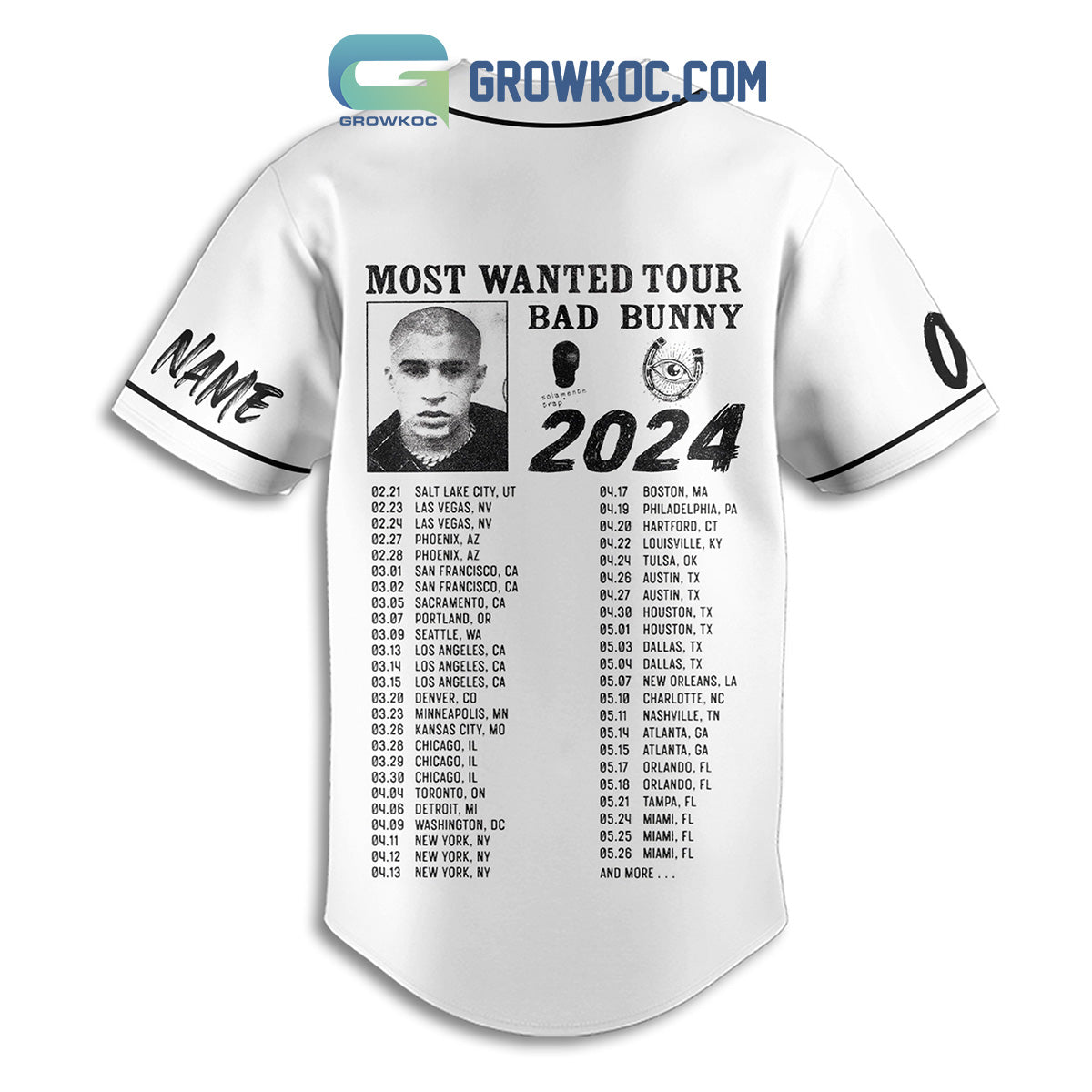 Bad Bunny Most Wanted Tour 2024 Personalized Baseball Jersey