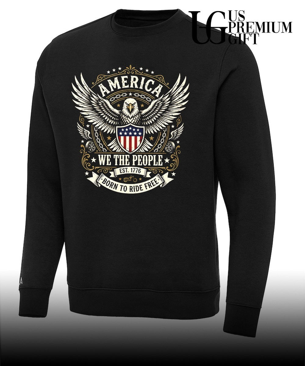 Bald Eagle Motorcycle America We the People Est 1776 Born to Ride Free shirt